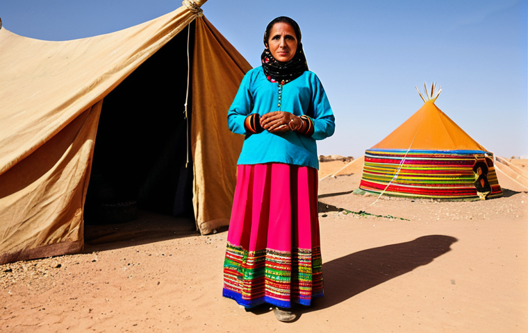 사하라 아랍 민주 공화국 전통 복식 - Sahrawi Man in Traditional Attire**

"A Sahrawi man in the desert, fully clothed in a blue drah, wea...